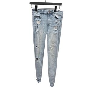 American Eagle Super Stretch X Distressed Skinny Jeans Light Wash Blue Womens 4